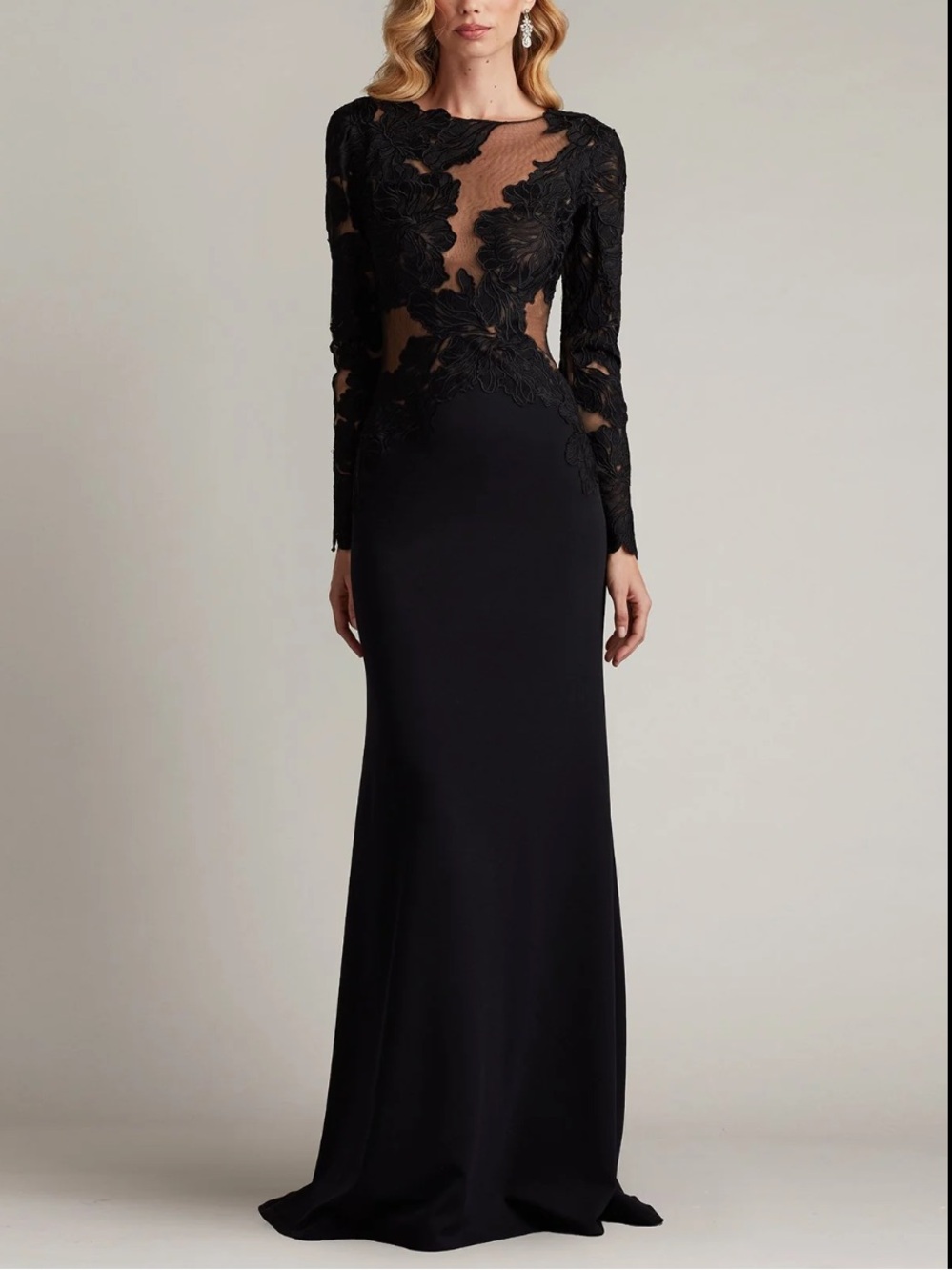 NWT Tadashi Shoji Embroidered 
 Black Floral Illusion Gown Size 6